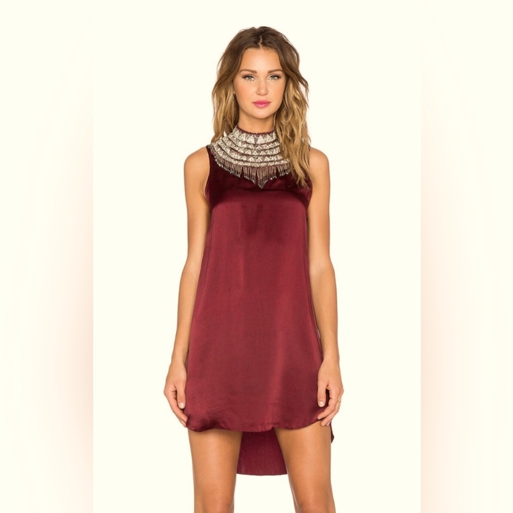 Haute Hippie Embellished Silk Dress size 2 NWOT Bordeaux Burgundy